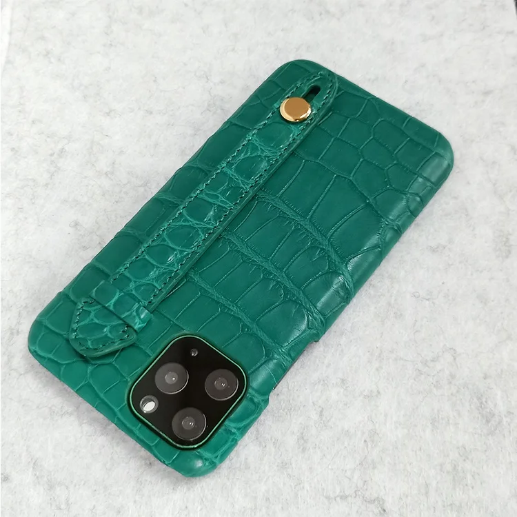 New fashion genuine alligator crocodile leather case for iphone 11 pro max with finger holder strap
