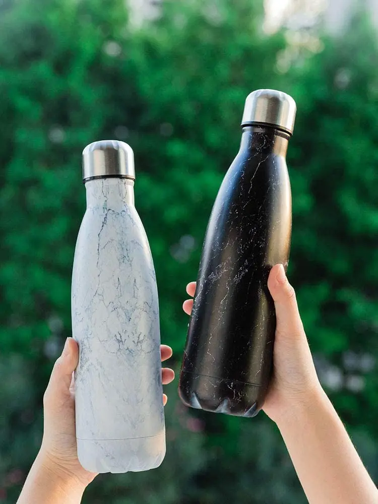 Cola shaped double paroie swelling water bottle stainless steel sublimation glitter custom