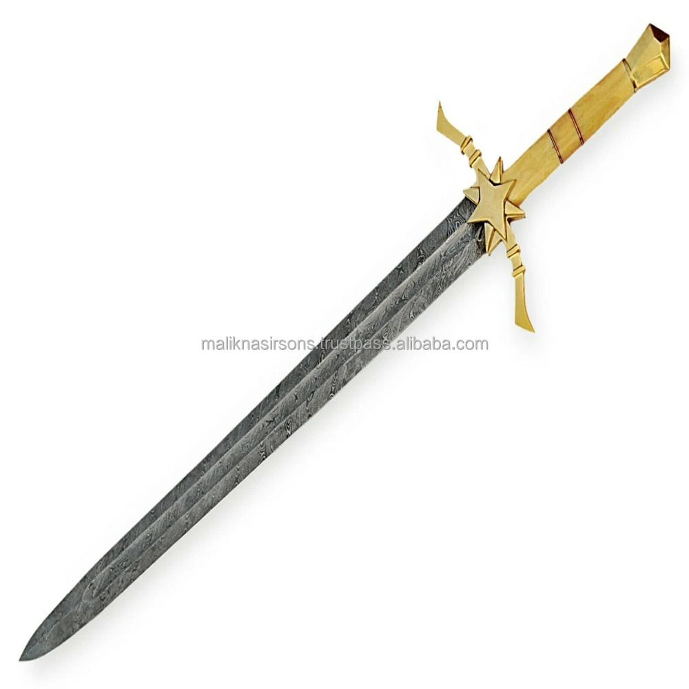 
Custom Handmade Damascus Steel Viking Sword with Bone and brass Handle 