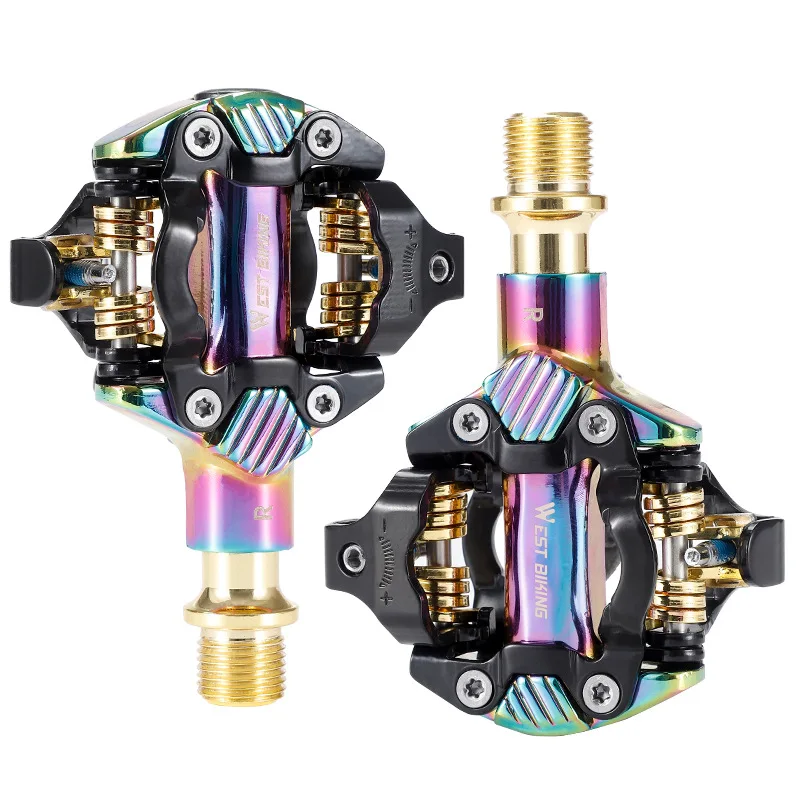 West Biking Ultralight Colorful Bike Pedal MTB Aluminum Self-locking with Clips Doubleside Clips Pedal SPD Bicycle Pedal