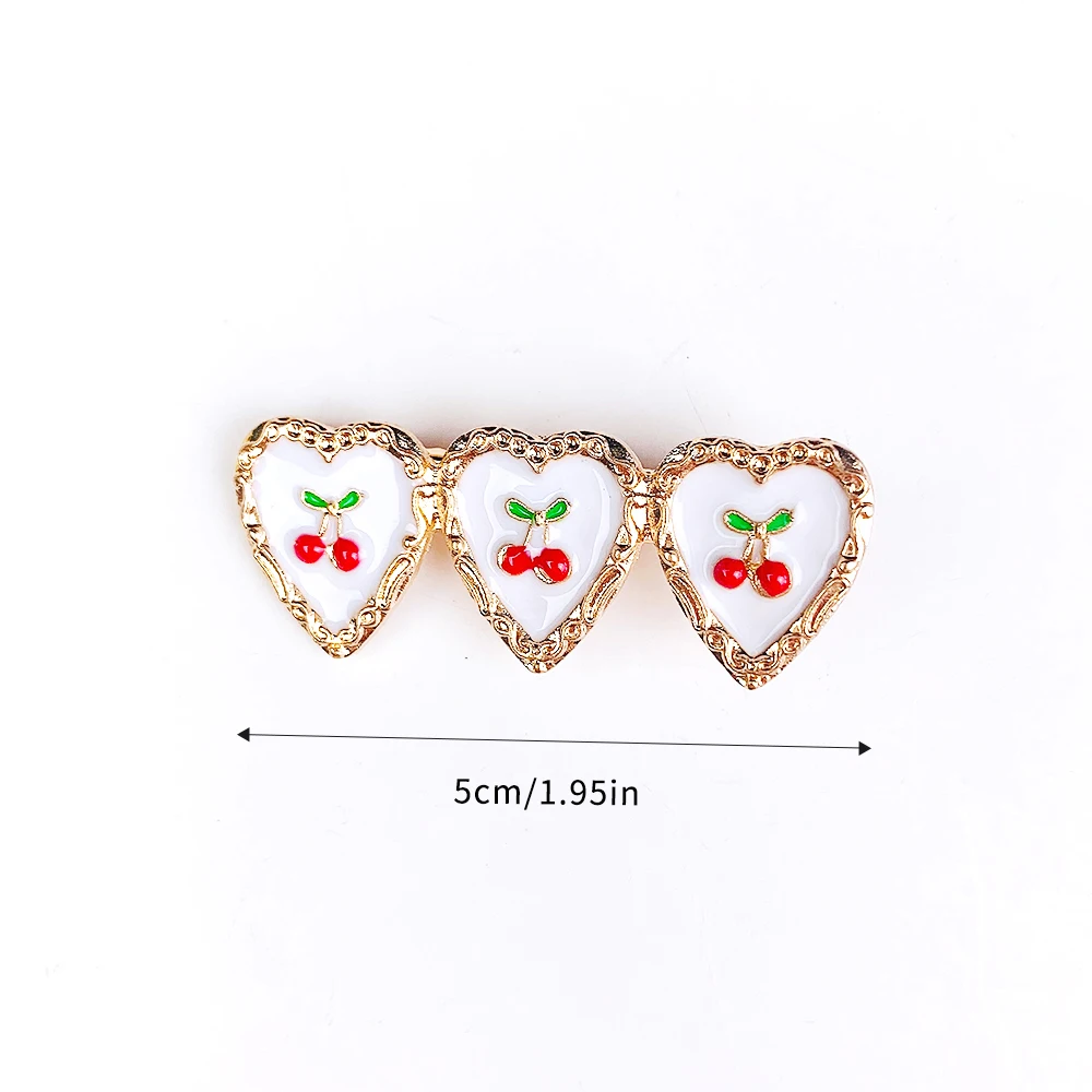 Fashion Metal Heart Enamel Cherry Hair Pin Acrylic Alligator Hair Clips for Girl