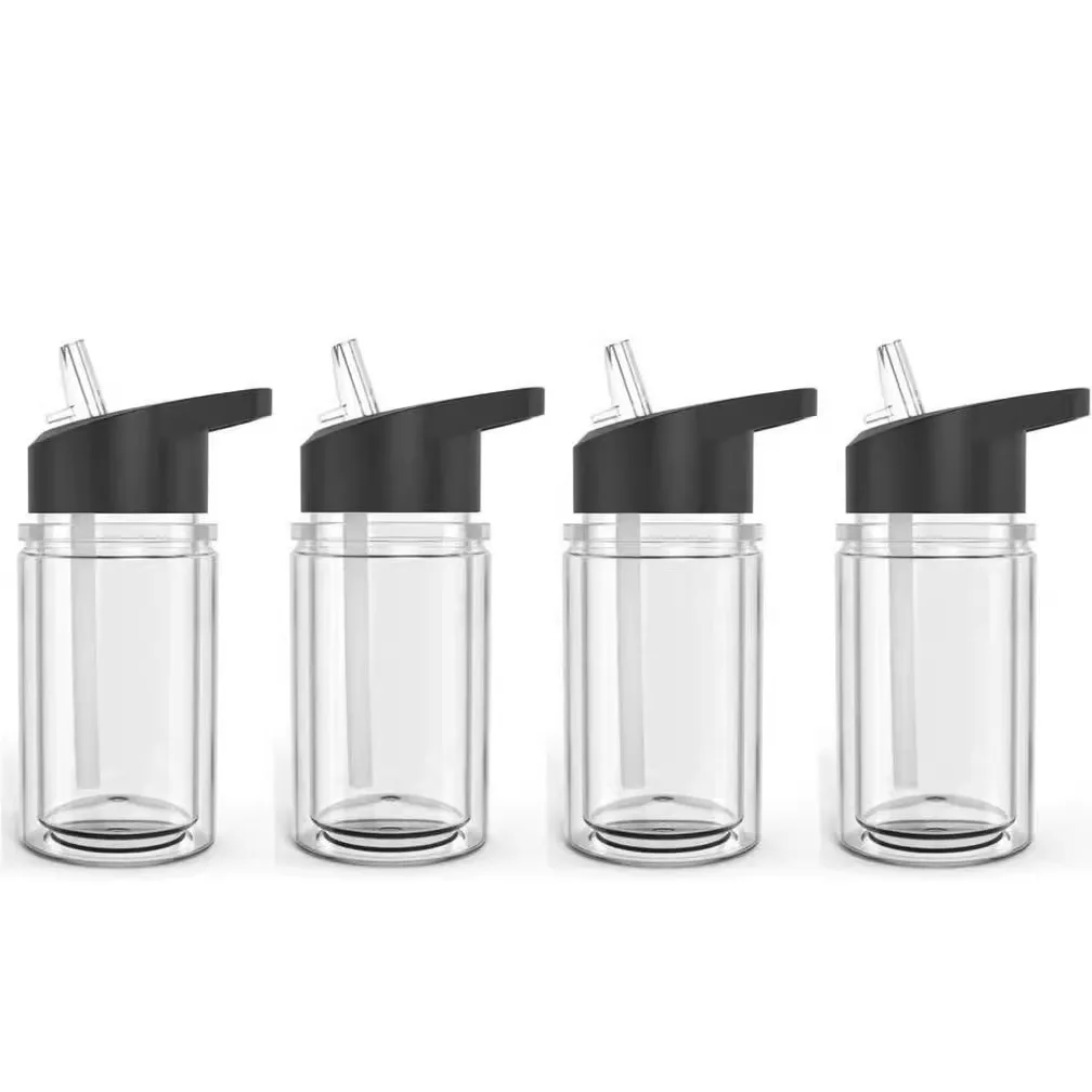 300ML Children Blanks Clear Tumblers Double Wall Snow Globe Straight Flip Top Plastic Kids Water Bottles