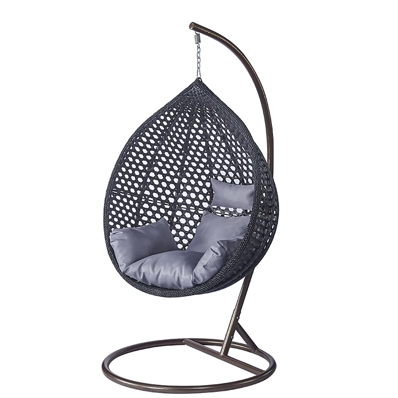 Indoor garden rattan wicker outdoor hanging patio swings egg chair with stand for living room