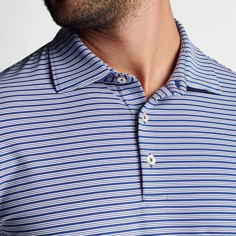 Custom OEM Slim Fit Moisture Wicking UPF 50+ Sun Protection Stripe Performance Jersey Polo Round Neck T Shirts For Unisex