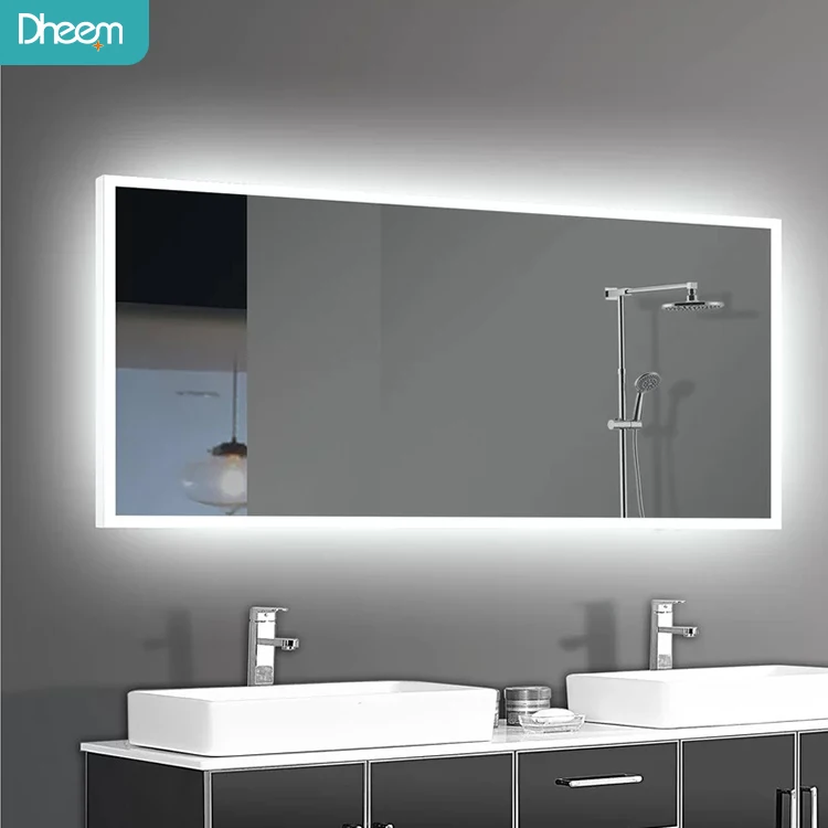 Large Wall Decor Square Mirror Backlight Luxury Bathroom Smart Wall Mount Led Lighting Mirror With Antifog