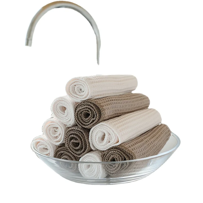 Microfiber kitchen napkin towels grey white dish cleaning towel super absorbent with lanyard