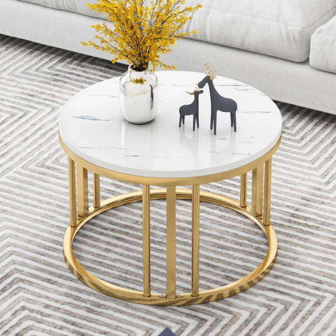 Living room furniture center stainless steel metal round nesting stone marble coffee table set luxury modern
