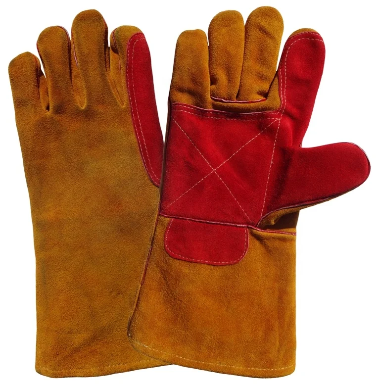 Blue Double Palm Split Cow Leather Work Gloves