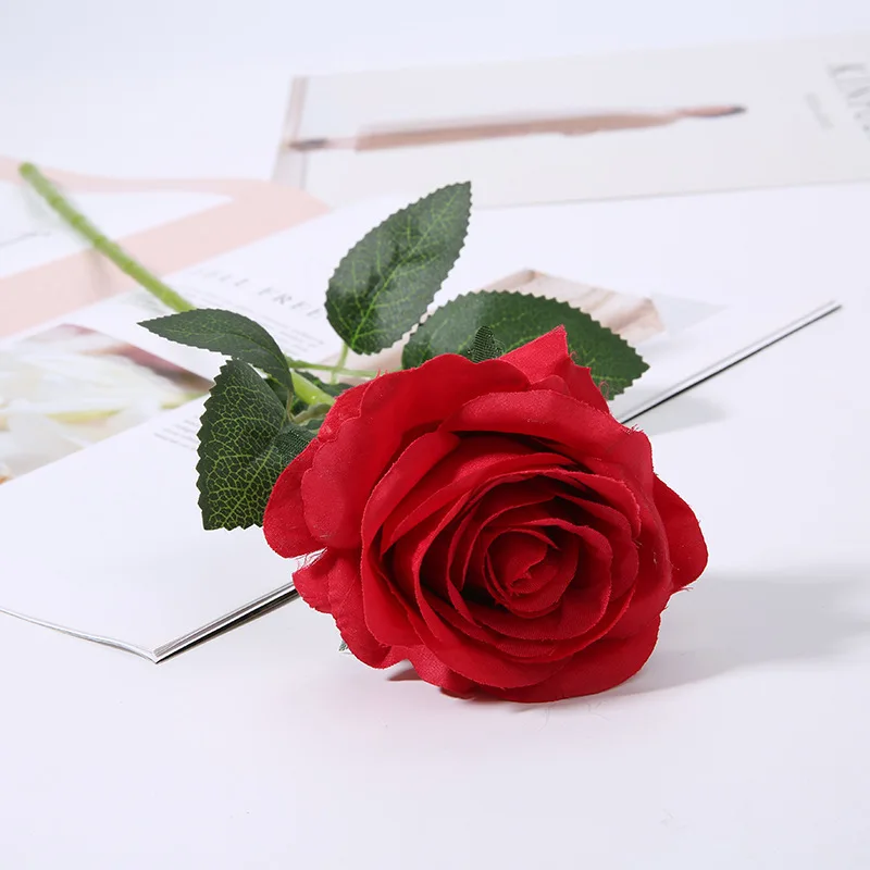 Wholesale Hot Sale  wedding decoration single long stem roses artificial silk roses real touch roses flowers