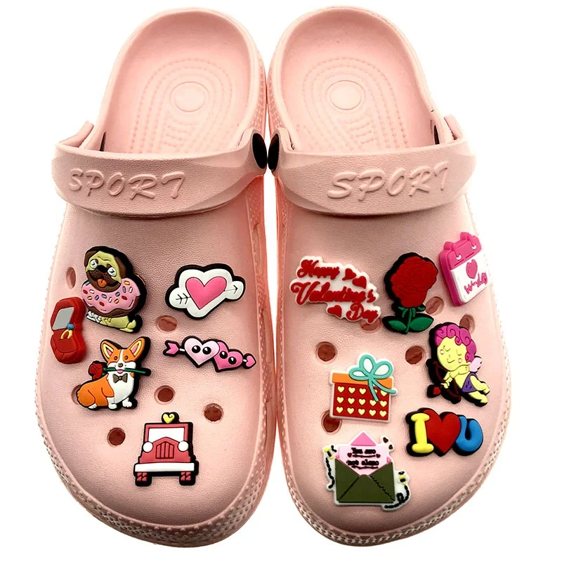 New Arrival PVC Clog charms Shoe Decoration Accessories Buckle Bride Wedding Shoe Charms Love Pink Shoe Charms