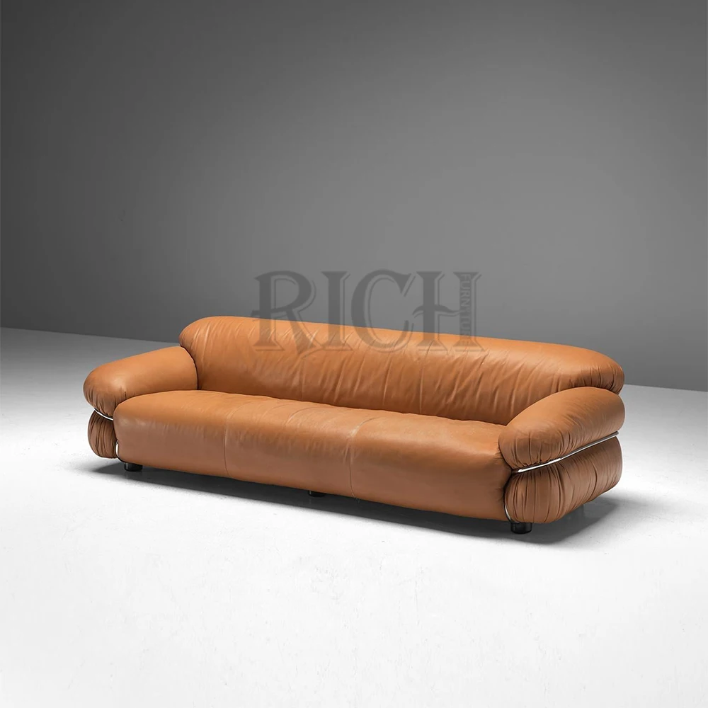 vintage couch living room modern low arm sofa Italy top grain leather large sofa modern brown genuine leather sofa