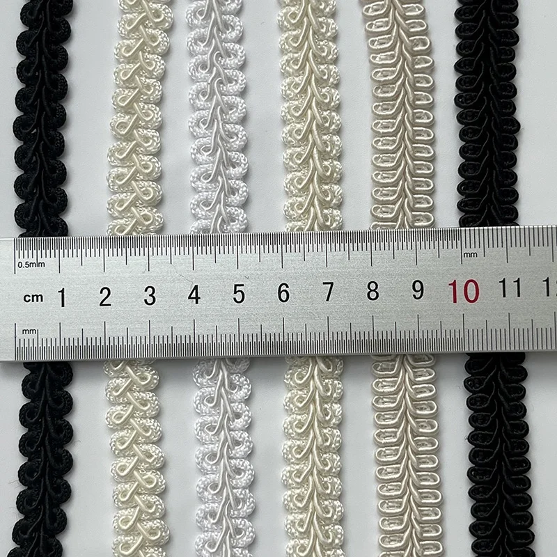 Low price 12mm 15mm polyester white black centipede braided tape gimp border gallon gotta indian pakistani thin lace trim