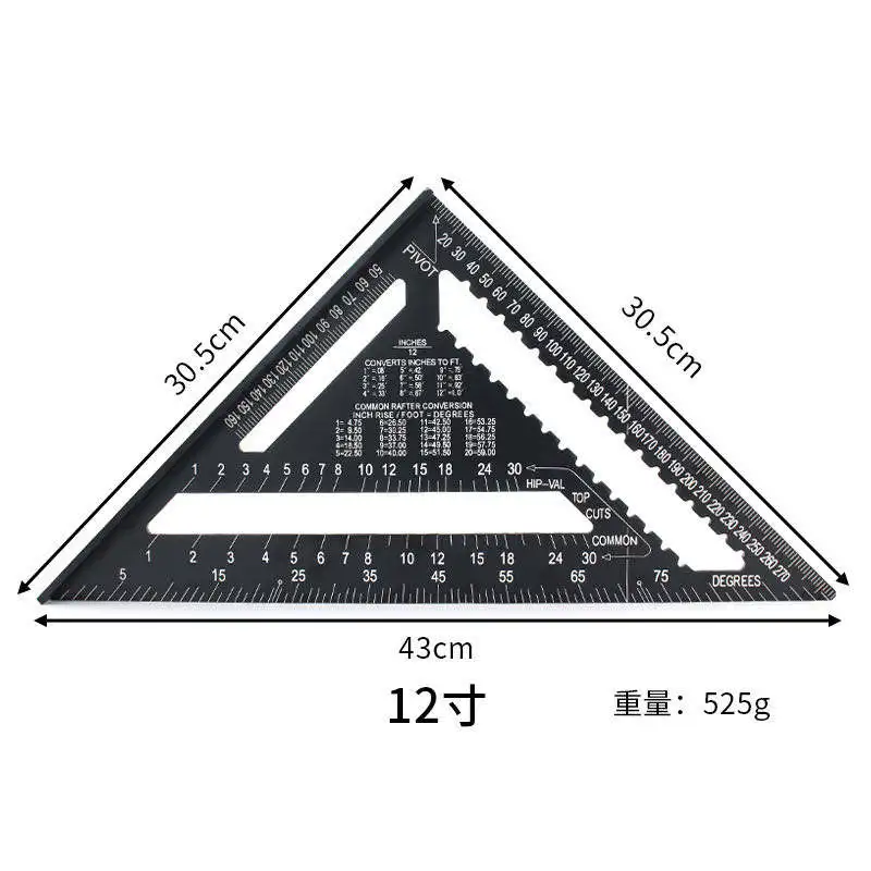 Triangle Ruler 7 inch Aluminium Alloy Measuring   Metric Angle Ruler Tool