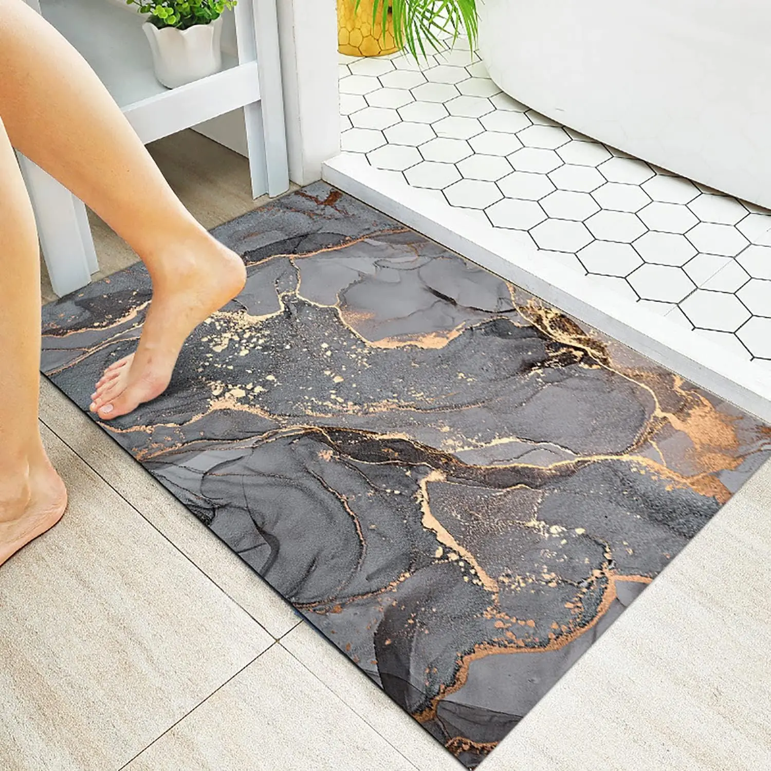 hot sale marble design oval shape diatom bath mat shower mat water absorbing bathroom floor mat