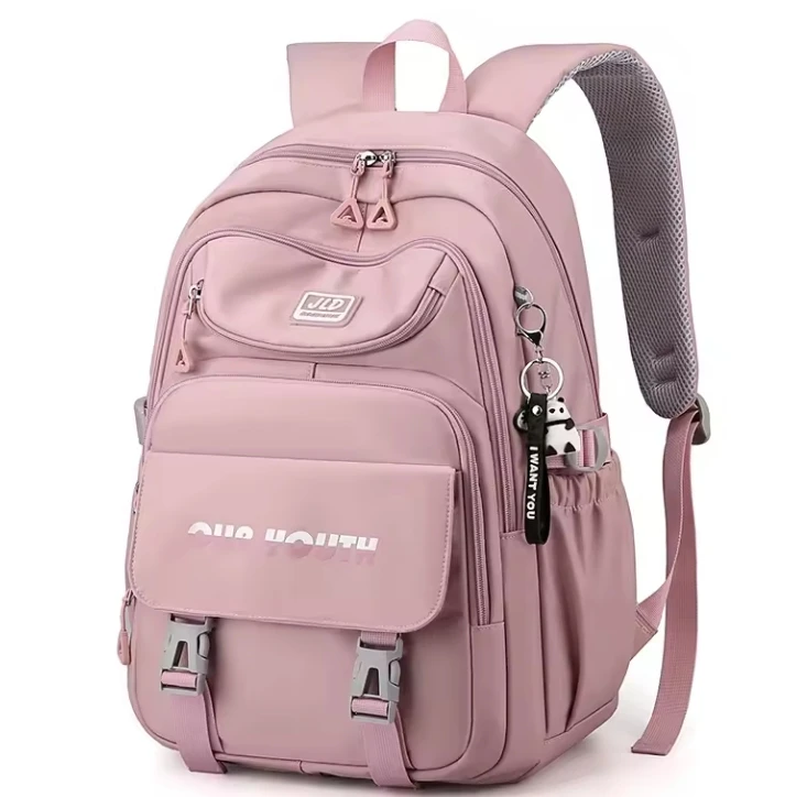 Custom Logo Pink Oxford Waterproof Laptop Backpack Smart School Bags for Girl Teenagers Travel Book Bag