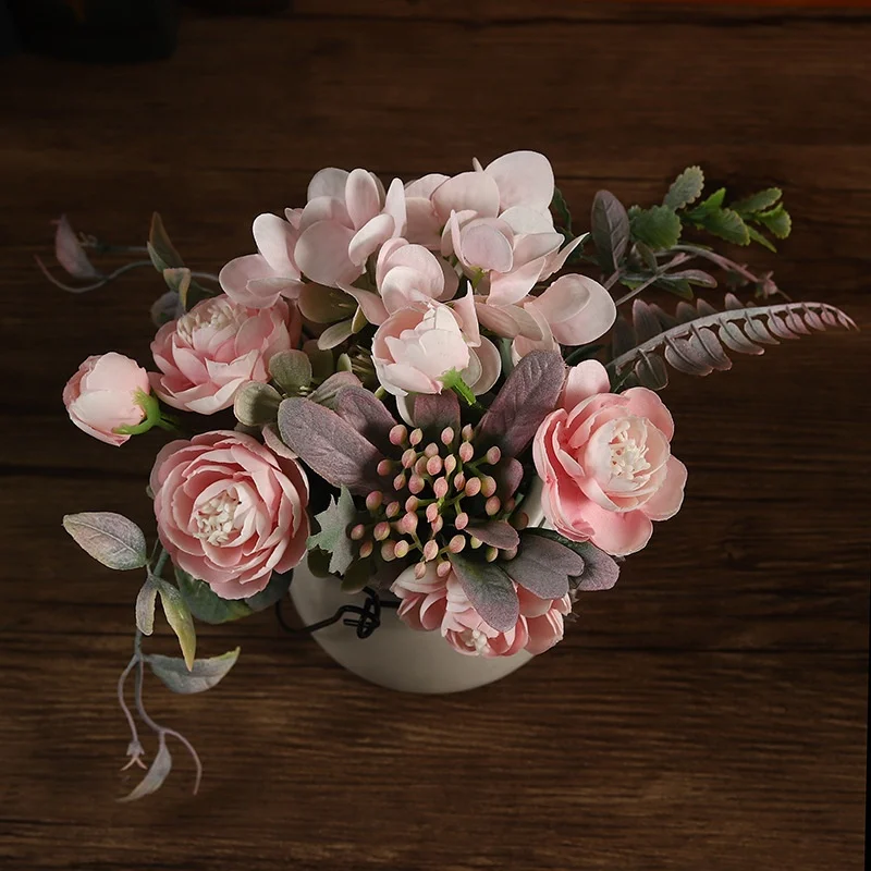 wholesale high quality silk flower pots artificial home house decoration ceramic flowerpot vase