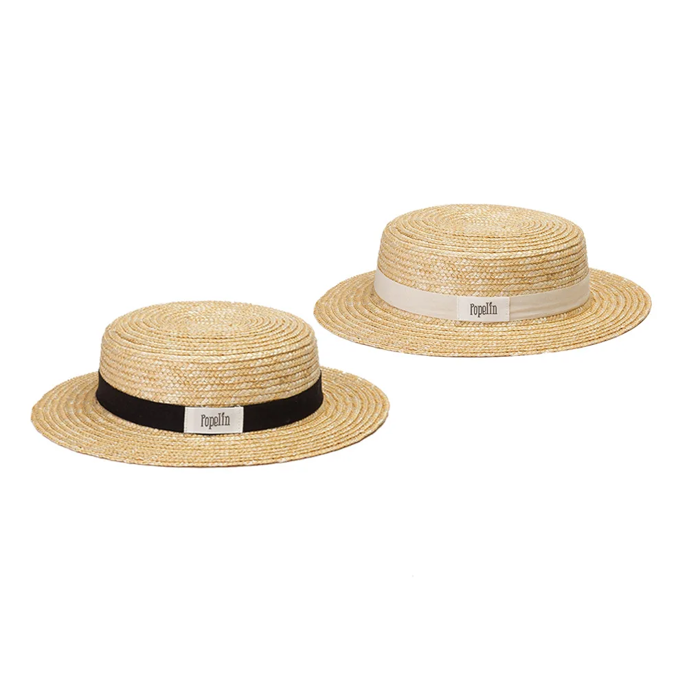 Flat Top Girls Boater Wheat Knot Kids Visor Hats Children Kids Straw Hat 2021 Wholesale Custom Beach baby straw hats