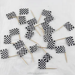 24pcs Checkered Racing Flag Party Cupcake Picks Toothpick Flag Dinner Flags birthday cake topper