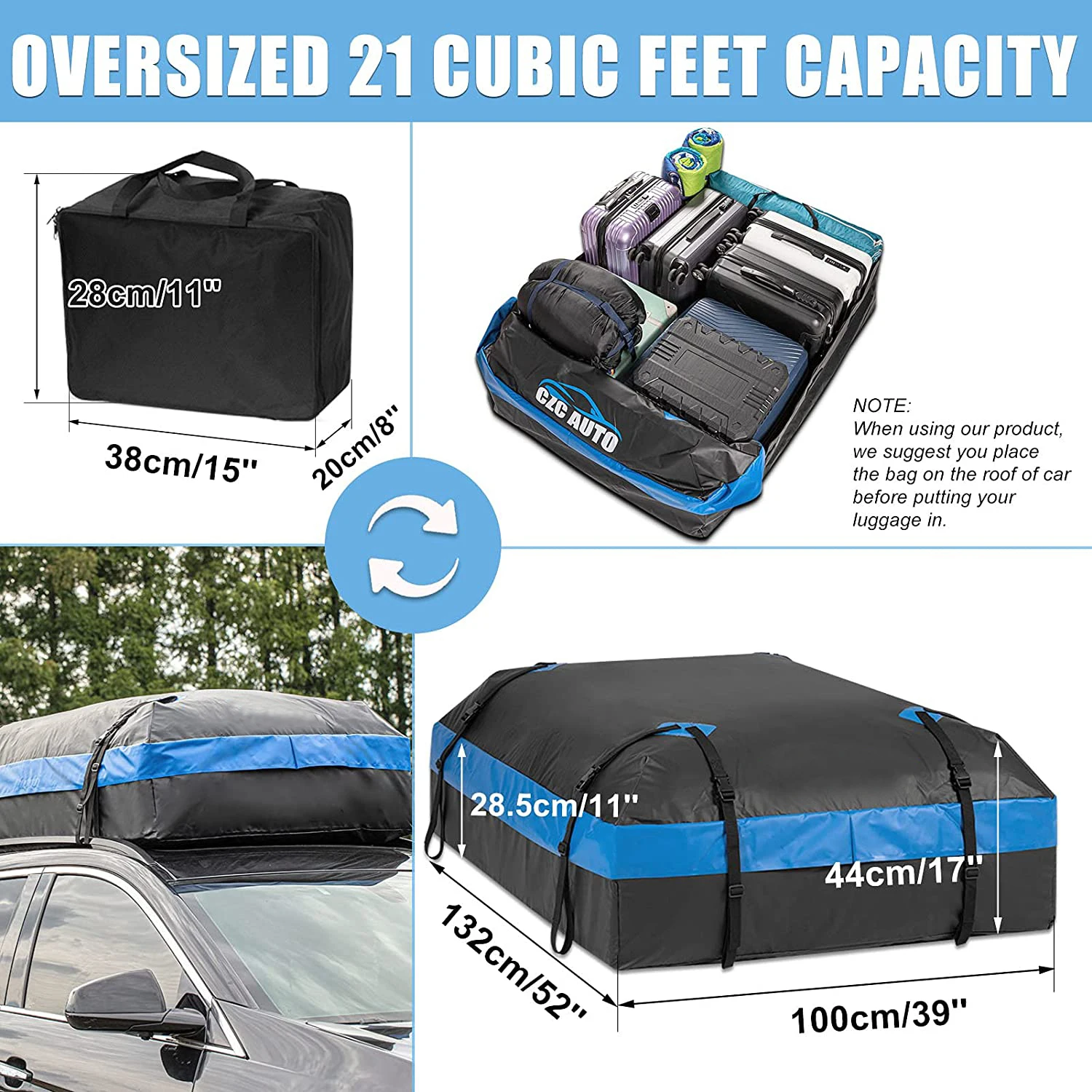 21 Cubic Feet Car Rooftop Cargo Soft Roof Top Luggage Bag with Waterproof Zip, Storage Bag & Anti-Slip Mat