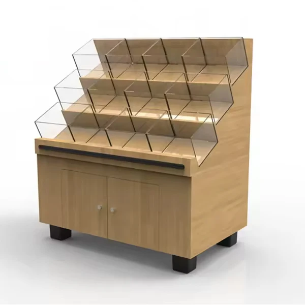 GuanRiver Snack Display Stand Wooden Bulk Food Display Stand Custom Nut Grain Rack Candy Rack Display Stand Supermarket Shelf