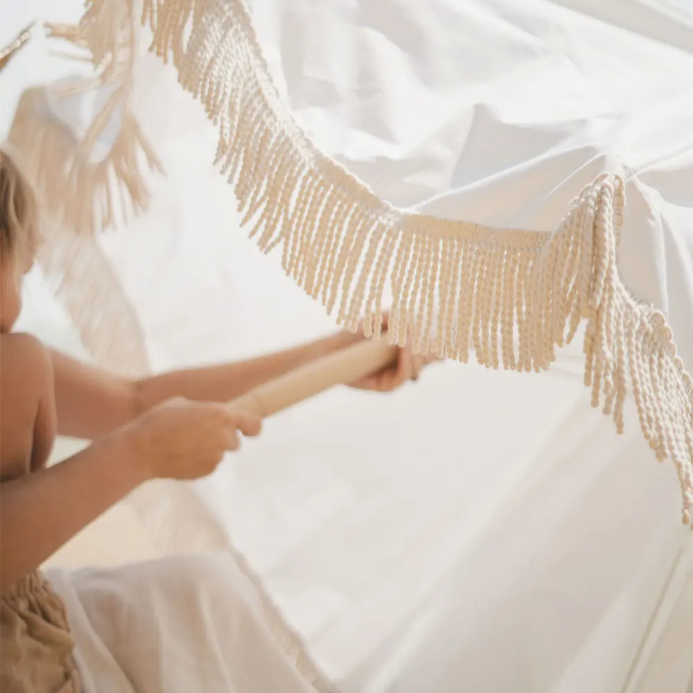 Sun Bohemian Vintage Wooden Beach Umbrella With Tassels Recycled Boho Beach Umbrella