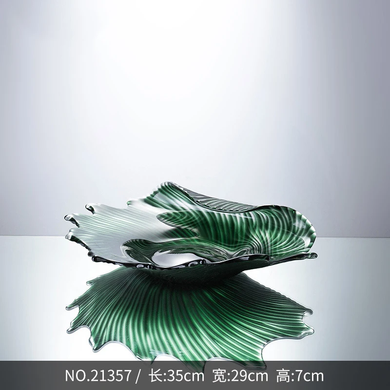Nordic Luxury Home Accessories Hand Blown Compote Plate Fruit Tray Green Glass Fruit Bowl