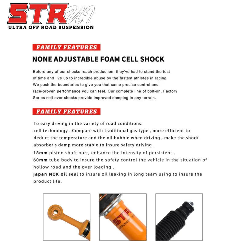 STR Manufacturers Modified Twin Tube Shock 4WD Offroad Parts 4X4 Lift Oil Mix Shock Absorber For American and Japanese  cars