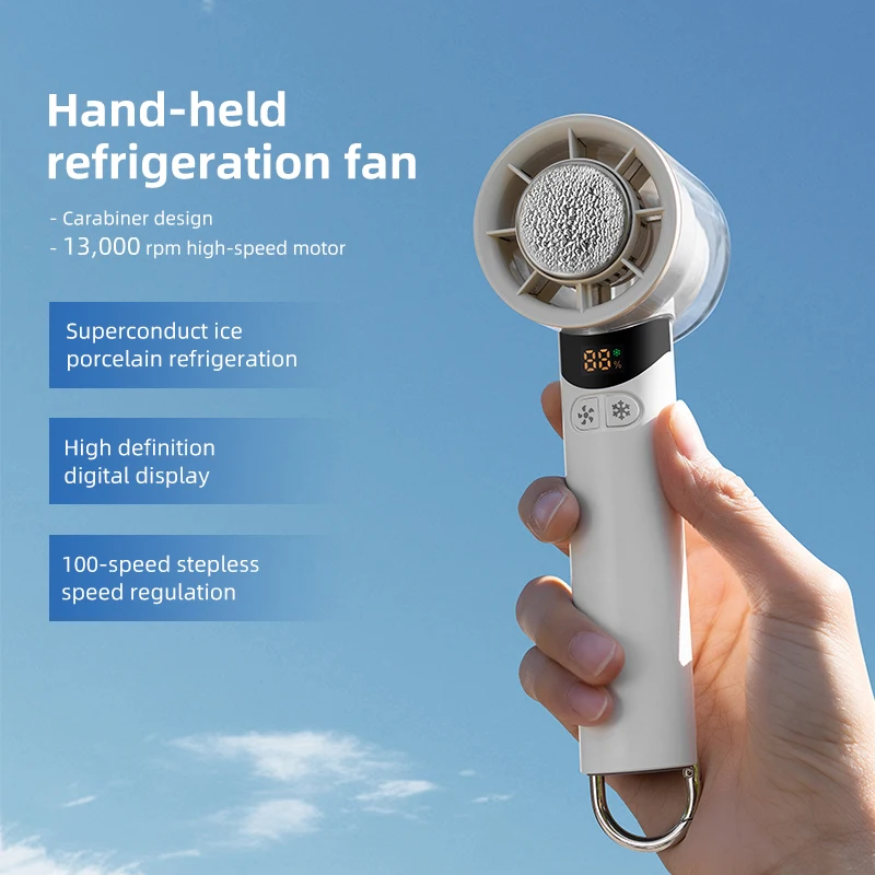 Newest Popular Ice Portable 3000mAh Cooling Mini Fan Rechargeable Handheld Small With Digital Display Handy Condenser