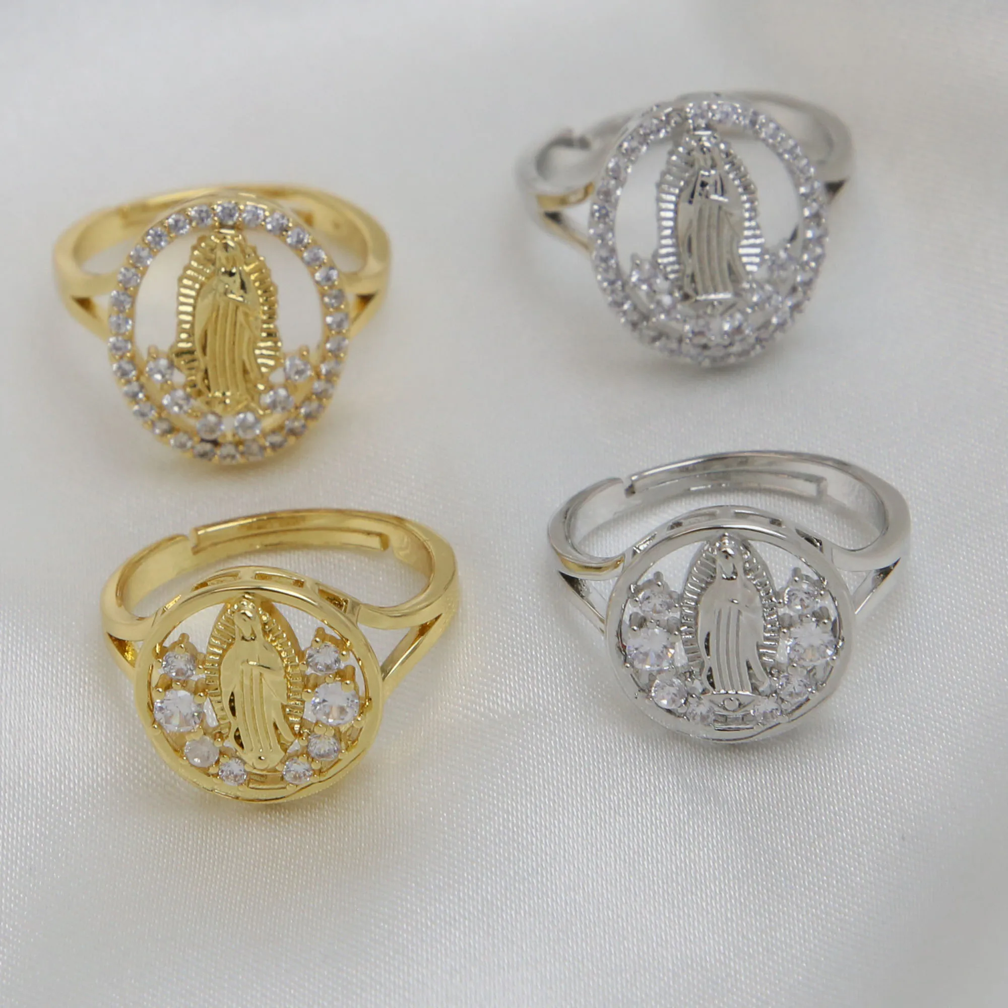 High Quality Fashion Jewelry Minimalist Adjustable Chunky Gem-stone Virgin Mary Ring Enamel Jewelry For Women