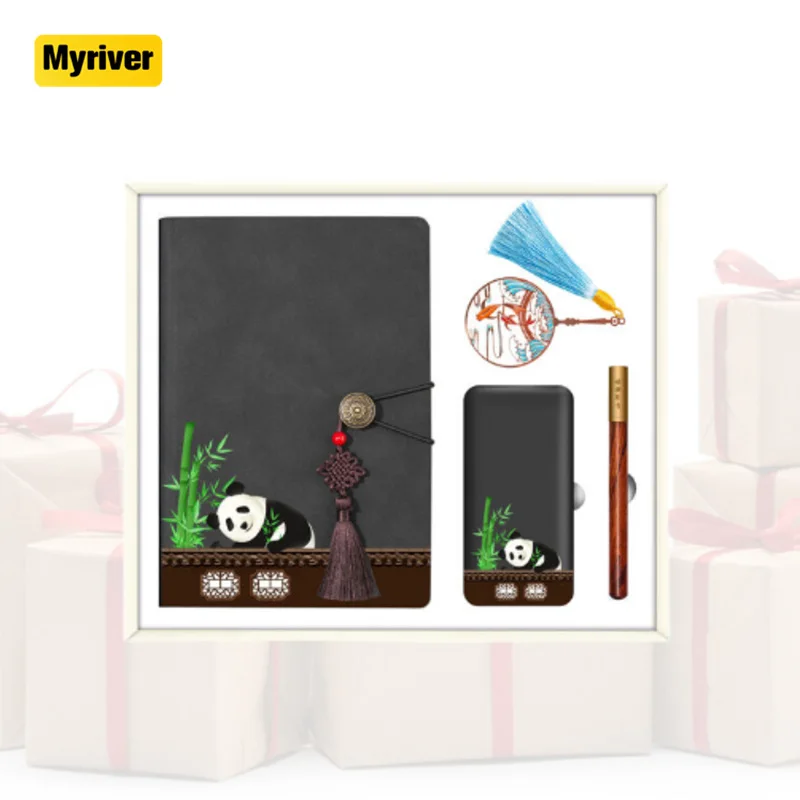 Myriver Custom Wholesale Logo A5 Journal Binder Notebook Writing Pads Planner Pu Leather Diary Gift Set For College