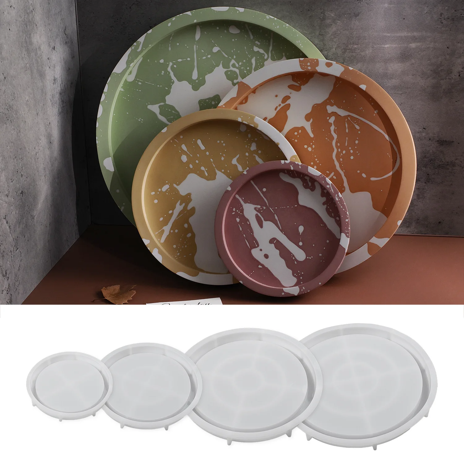 DIY adhesive plaster cement printing circular disc mold storage tray storage flower pot base silicone mold