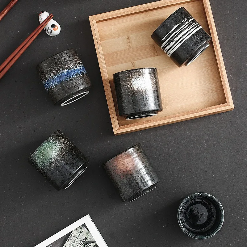 200 мл, оптовая продажа, японская винтажная матовая черная керамическая чайная чашка