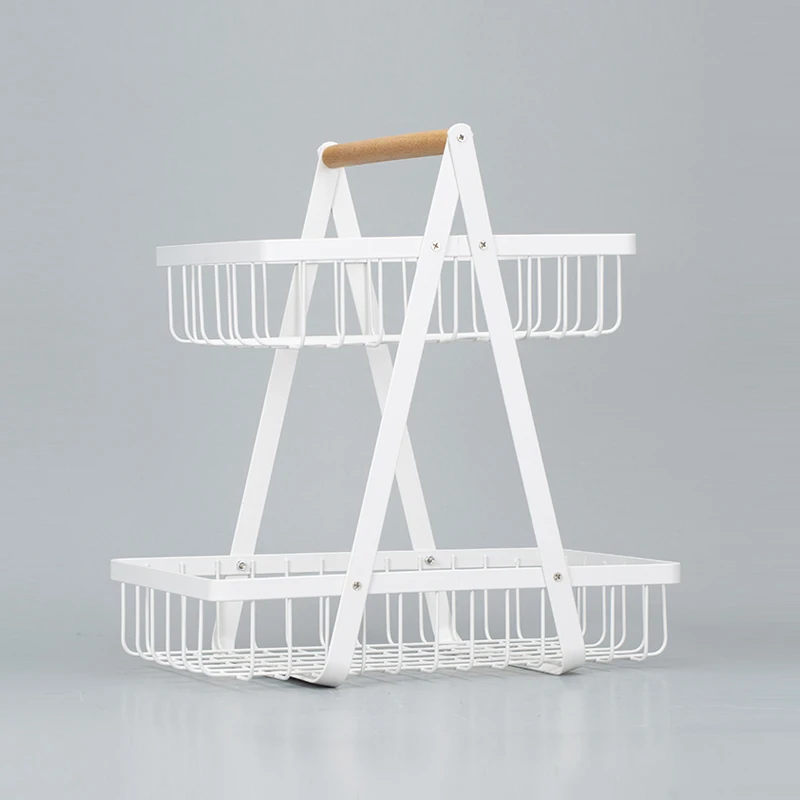 Countertop Organizer Kitchen Storage  Basket Metal Wire Fruit Bowl Bread Basket Vegetable Rack Kitchen 2-Tier Fruit Basket