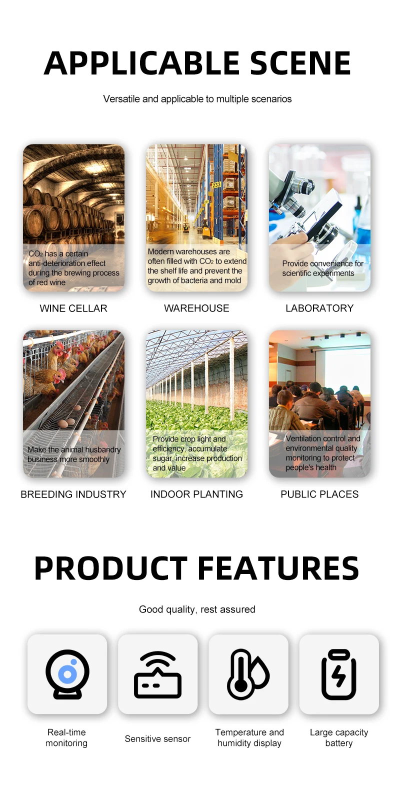 Portable CO2 Monitor /Carbon Dioxide monitor with temperature and humidity display for Home safety scene