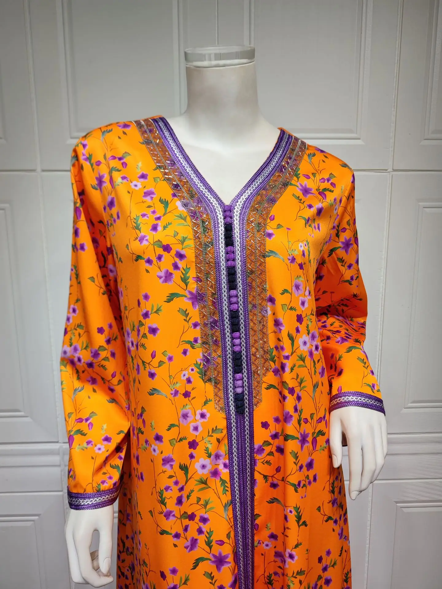 Evening Dresses Elegant Abaya Fashion Print Hot Diamond Dress Dubai Jalabiya Arabic Muslim Party Dresses islamic Design Kaftan