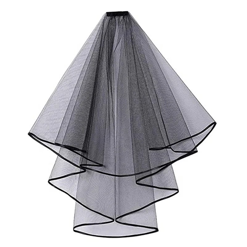 Premium Amazon Hot Sell Black Wedding Veil With Comb For Halloween Cosplay Wedding  Hen Party