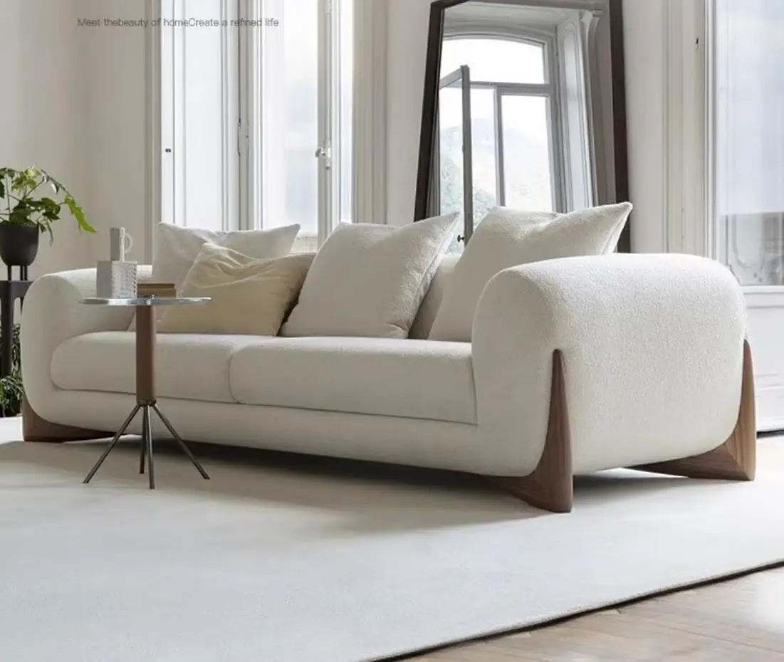 Nordic white sofa set sectional furniture living room wabi-Sabi cream style popular minimalist boucle fabric sofa set Italian