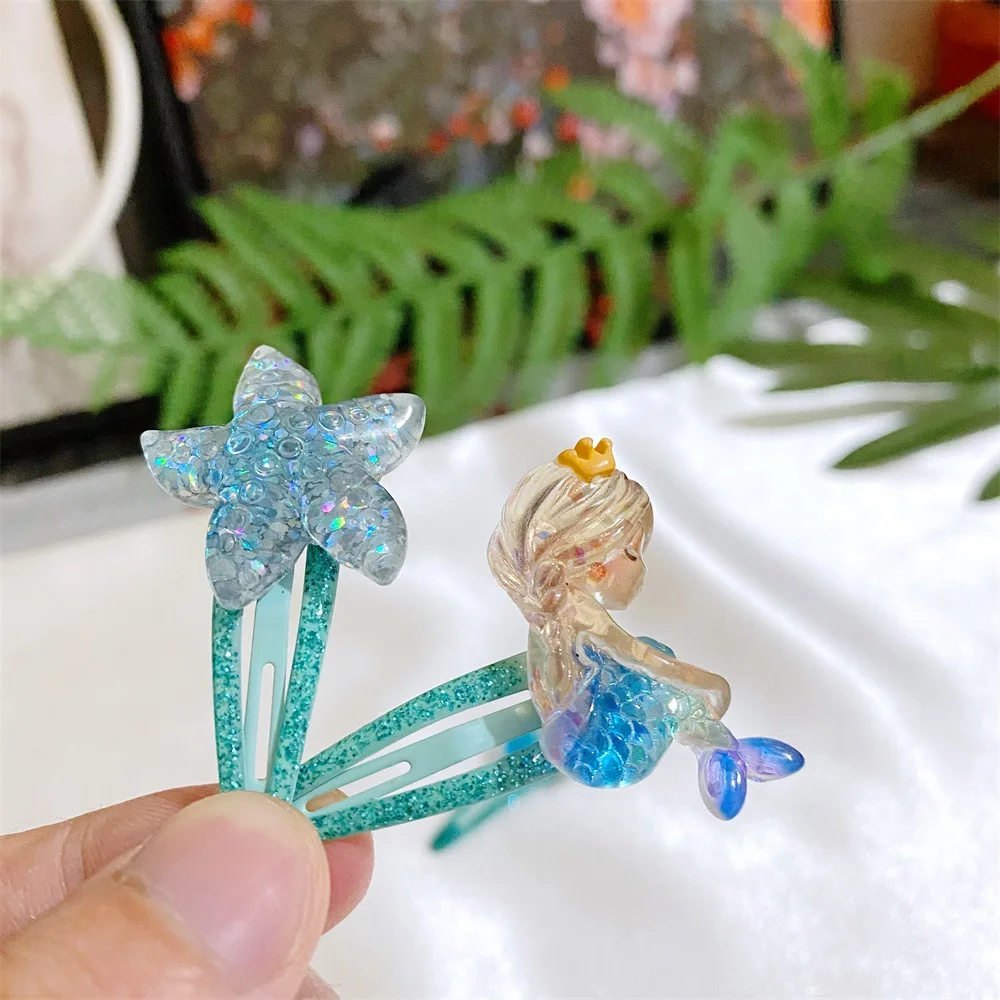 2022 Summer ocean style trendy baby girl hair accessories sequin mermaid shells hair pins hair clips set for kids
