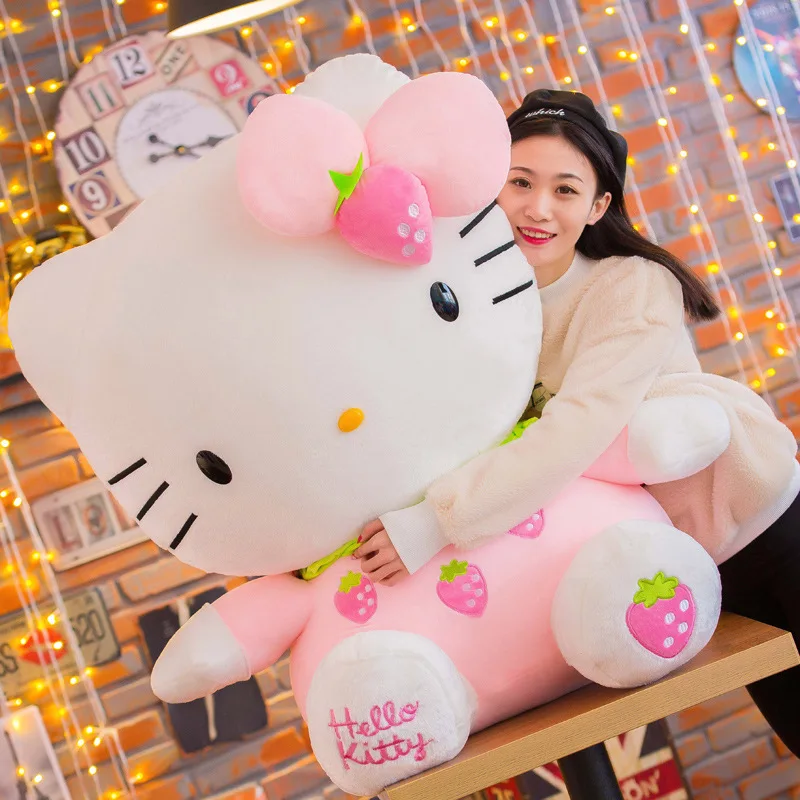 Cartoon Sanrio Hello Cat Plush Kawaii Heart Cats Plush Dolls Stuffed Animal Toy Super Cute Pink Kitten Pillow Gifts for Kids
