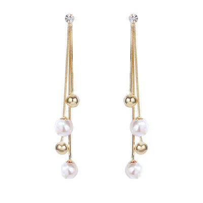 Gold Plated Simulated Pearl Tassel Clip on Earrings  for Women