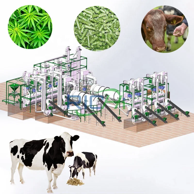 CE Identification 1-2 T/H Alfalfa Grass Hemp Feed Pellet Production Machine For Ruminant Livestock Animal