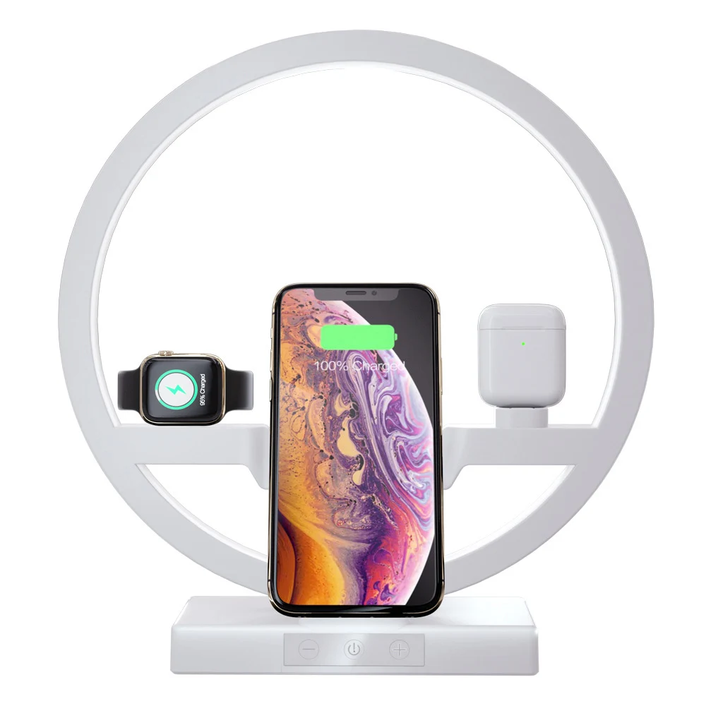 
Portable Table Lamp 3-in-1 Wireless Mobile Charger for iPhone,Charging Dock Station Stand for Apple watch/Airpods 