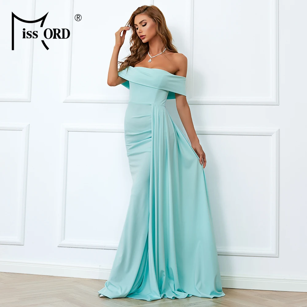 Green Off Shoulder Plicated Party Zip Back Slim Fit Prom 2023 Newest India Style Evening Dresses