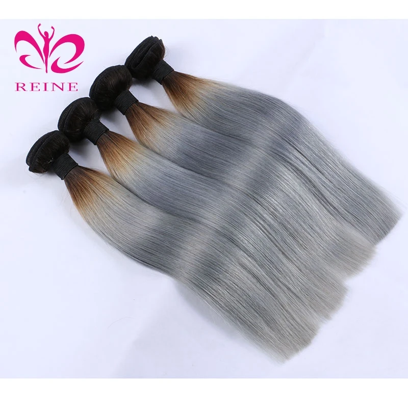 Wholesale Ombre Platinum Silver Grey Color Human Hair Weave Bundles With Closure, Natural Virgin Grey Remy Chinese Hair Weft