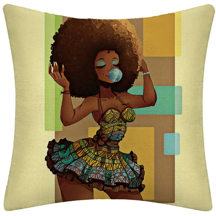 
Hot Selling African Woman Cartoons Polyester 18X18 Digital Printed Home Decoration Cushion Cover 