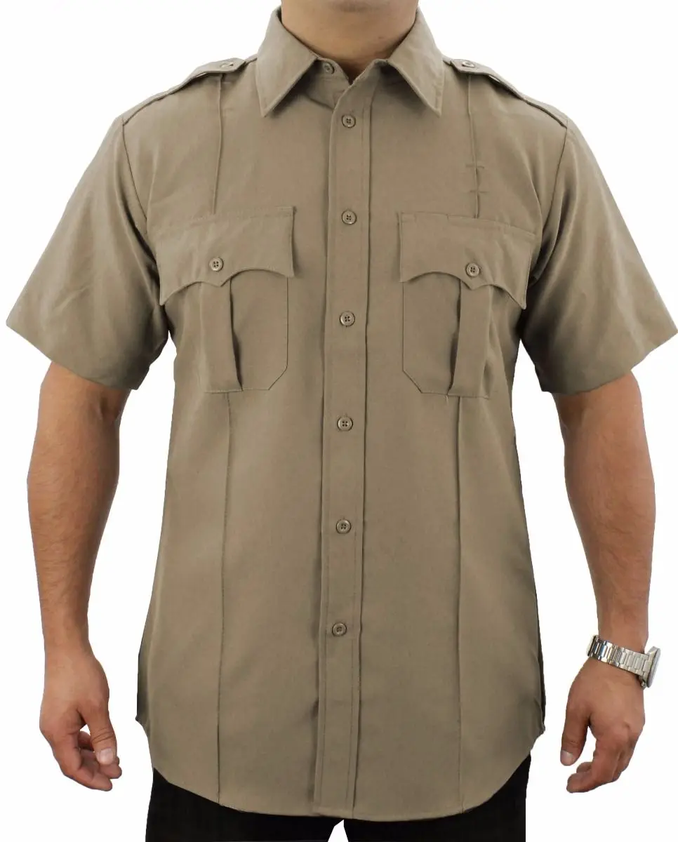 First Class 100% Polyester Short Sleeve Uniform Shirt Security Guard  Shirts With Patch Pockets