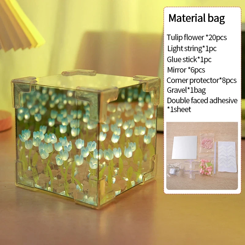 DIY Decorative Mirrors Handmade Garden Tulips Night Light Mirror Table Lamps Bedroom Ornaments Craft Tulip Mirror Birthday Gift