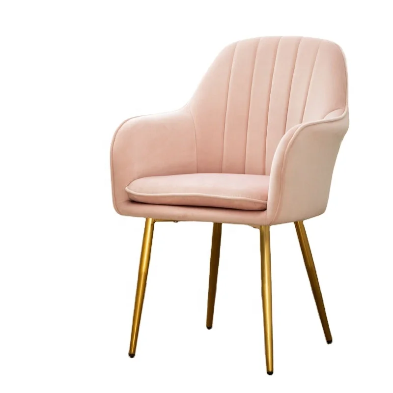 2022 Modern Nordic Luxury Wooden Pink Velvet Fabric Dining Room Chairs Set Of Restaurant With Metal Legs Sillas De Comedor