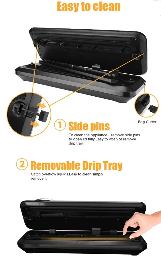 Factory Direct Plastic Stainless Steel Electric Food Vacuum Sealer Handheld LED Indicator Built-in Bag Cutter Touch Button