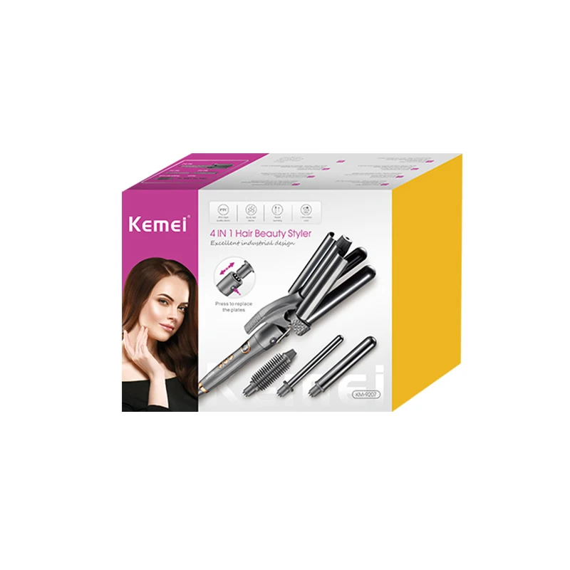 KEMEI km-9207 4 In 1 Curling Iron Hair Curler  Hair Styling Tool Curling Iron Wand Automatic